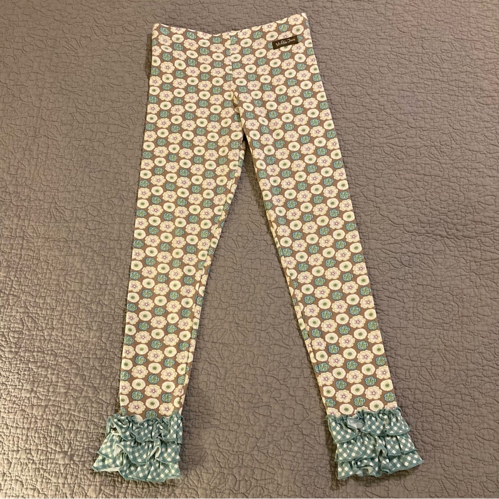Matilda Jane Girls size 8 Bennys Ruffle leggings floral & plaid pants